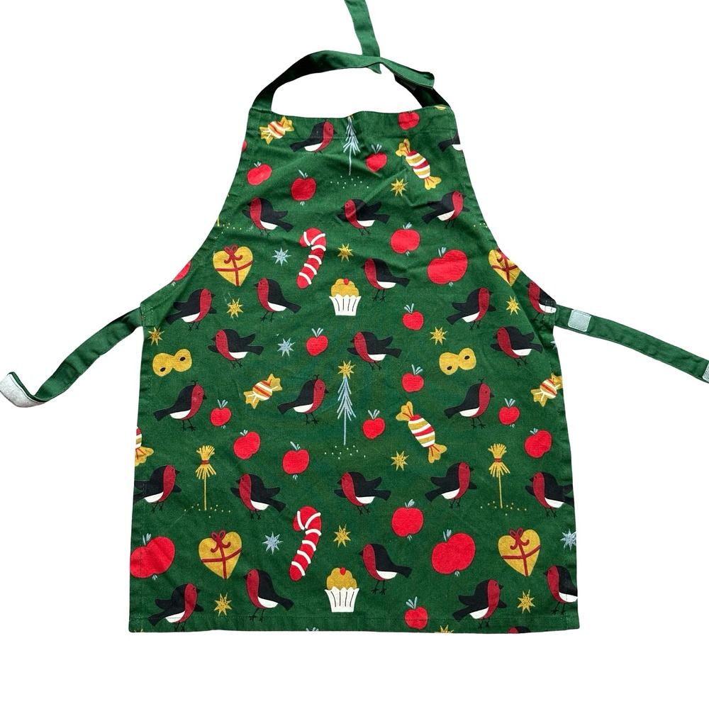 IKEA Vinterfint Child Apron Green Cotton Bird Magical Christmas Holiday Baking